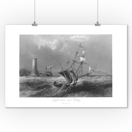 Home Decor Shops Near Me Ontario, Canada - View of a Light Tower near Cobourg on Lake Ontario, Ships on Lake (9x12 Art Print, Wall Decor Travel Poster) ()