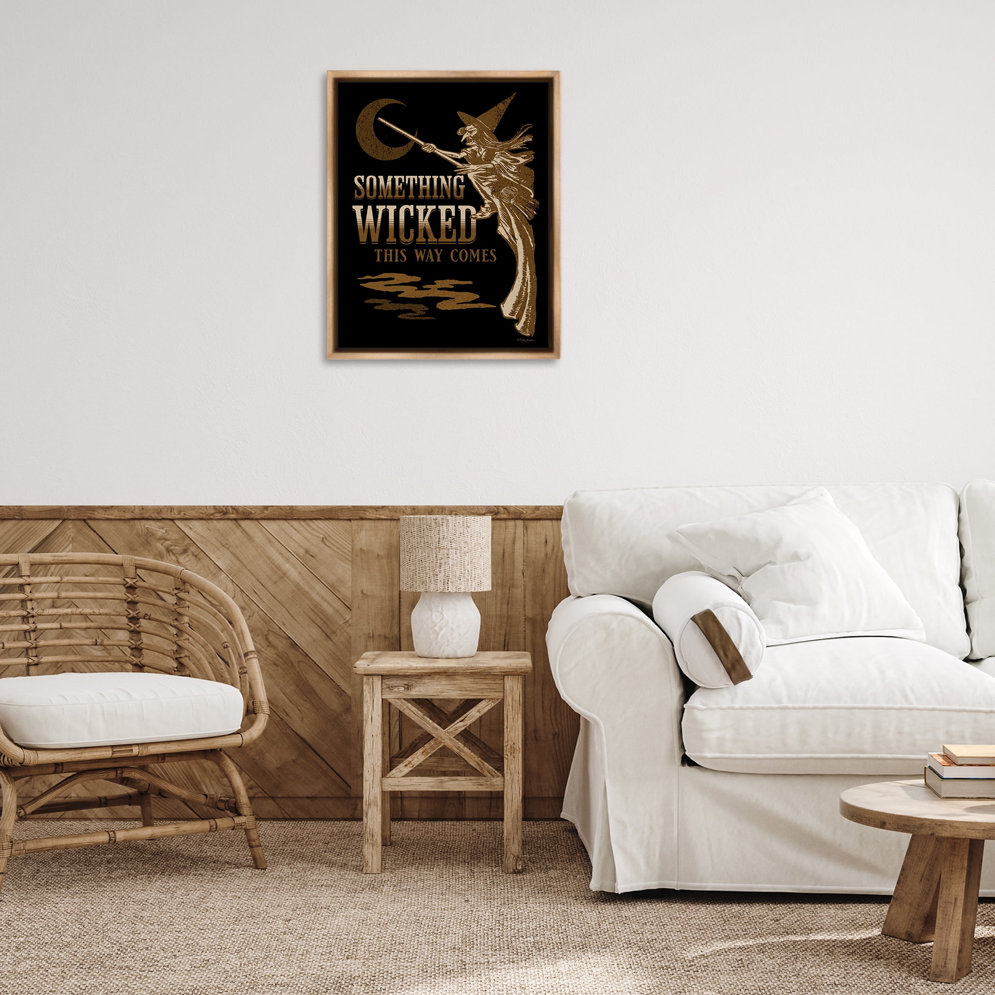 Stupell Industries Something Wicked Witch Holiday Painting Brown Floater Framed Art Print Wall Art, 25 x 31