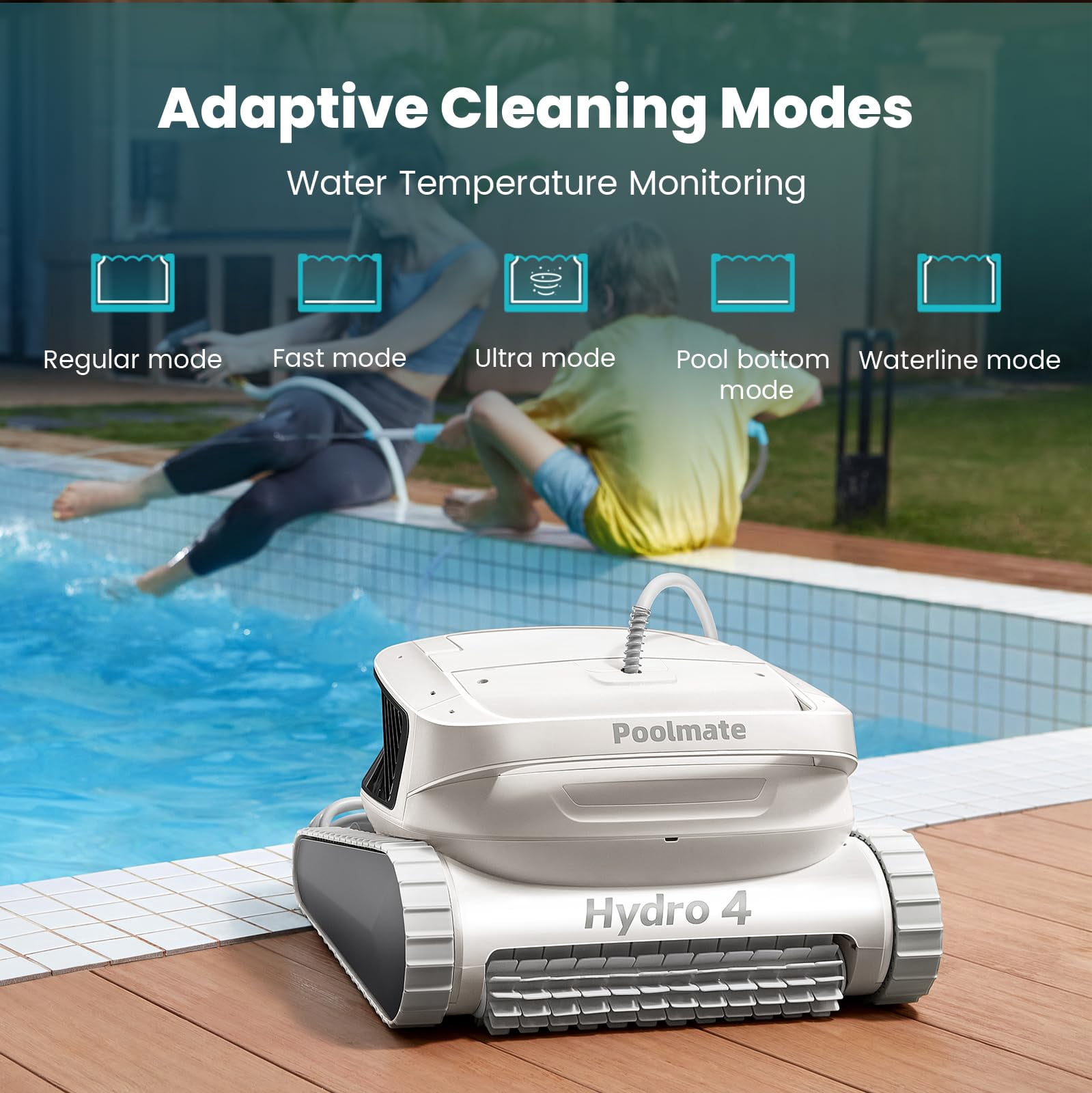 Hydro 4 Cordless Robotic Pool Cleaner,Pool Vacuum for Inground Aboveground Pools, 4.1L Filter Basket, Floor Wall Waterline Cleaning, Pool Cleaner Robot Ideal for Pools up to 50 FT in Length