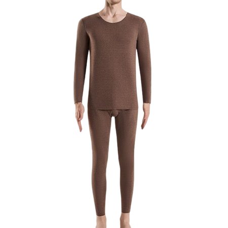 

Martokay Women Underwear Set Solid Color Lady Thermal Long Johns Cold Weather Baselayer Full Sleeve Clothing Comfortable Sleepwear Dark Coffee Men