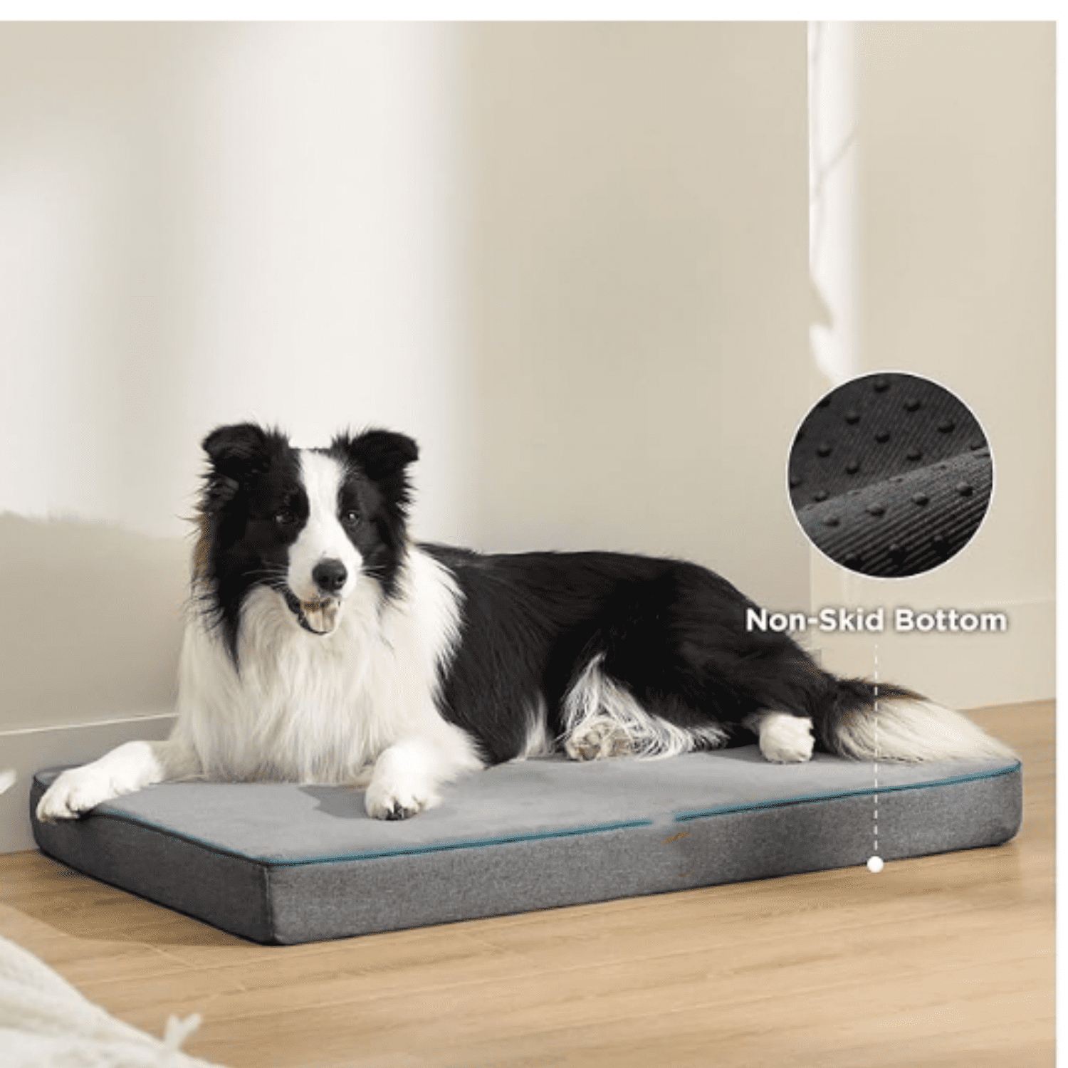 Memory Foam Dog Bed Large Sized Dog - Orthopedic Waterproof Pet Beds for Crate with Removable Washable Water-Resistant Cover and Nonskid Bottom, Plush Flannel Fleece Top Pet Mat, Grey