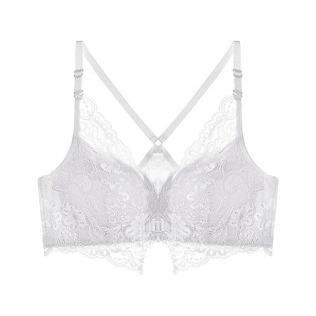 

Dtydtpe bras for women Women Lace Without Steel Ring Front Buckle Beautiful Back Cross Bra Underwear bras for women no underwire Grey