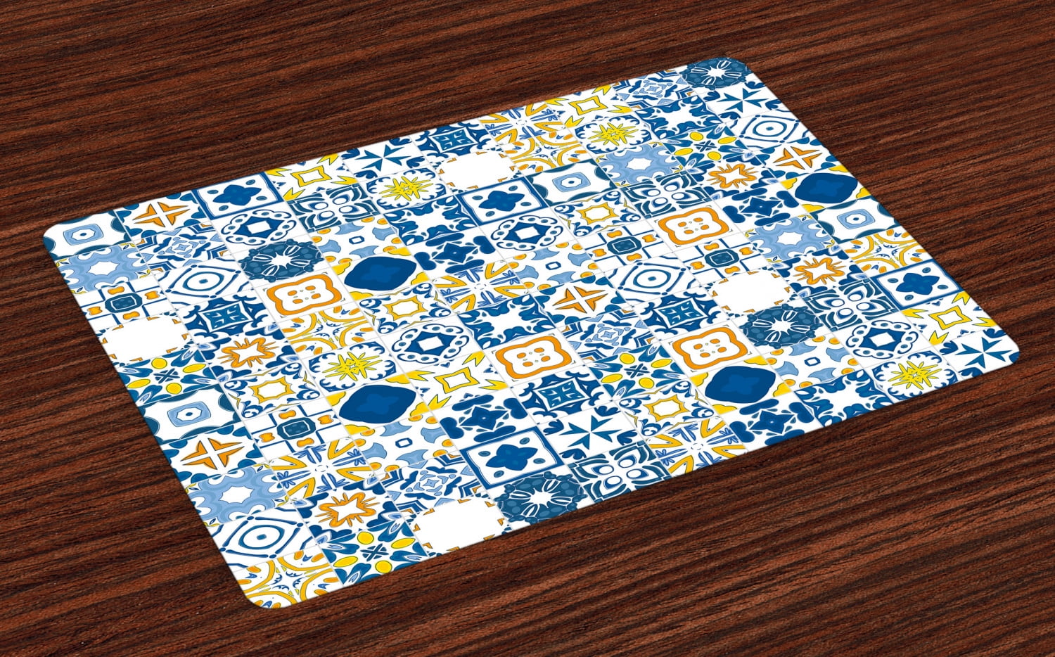 Yellow and Blue Placemats Set of 4 Mosaic Portuguese Azulejo