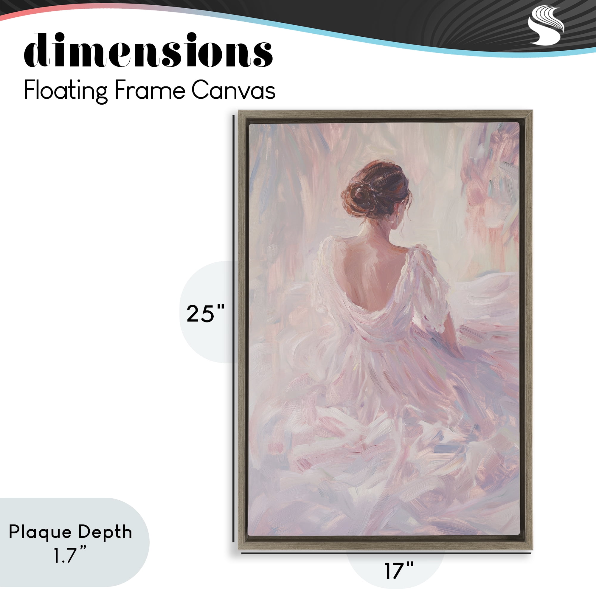 Stupell Industries Graceful Woman in Blush Gown Brown Framed Floater Canvas Wall Art, design by Petal Prints Design