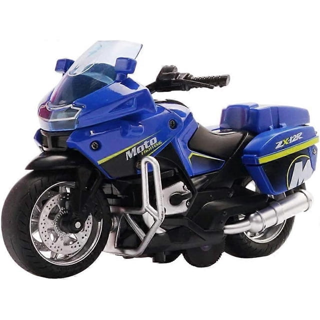 Motorcycle Toys For Boys Friction Powered Play Toy Motorbike Push And Go Motorcycle With Sound, Blue