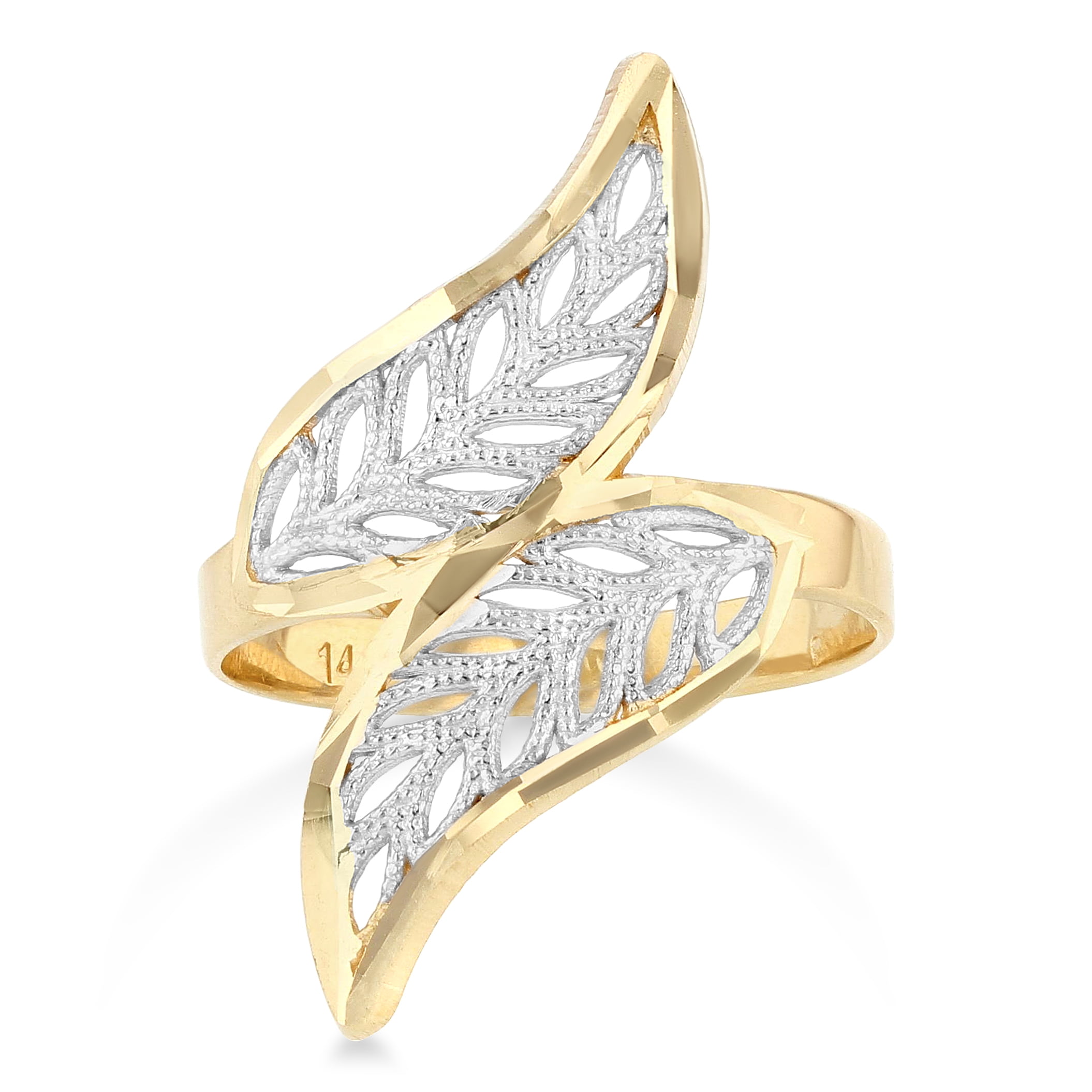 14K Two Tone Solid Gold Fancy Leaves Ring Ioka
