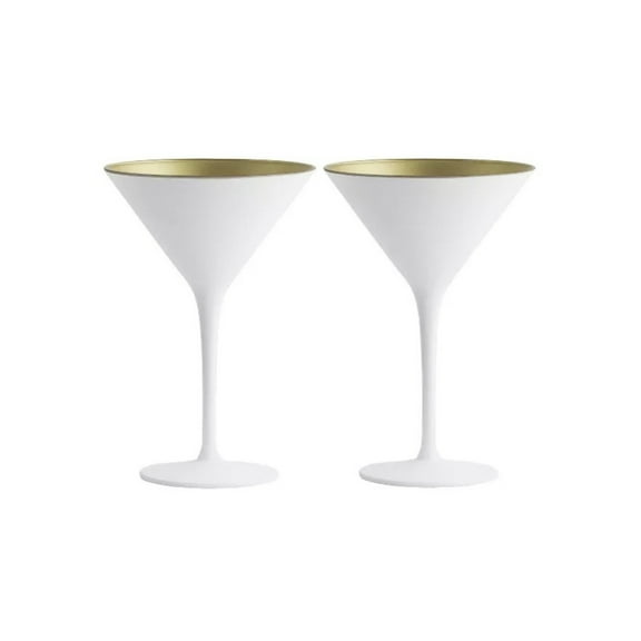 Stölzle Lausitz Olympia 8 Oz Martini Glasses (Set of 2) - Sleek Design with Shimmery Finish, Lead-Free Crystal, Dishwasher Safe, Gatsby-Themed Elegance for Cocktail Lovers (White/Gold)