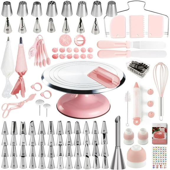 Cake Decorating Kit, 138pcs Cake Decorating Supply with Aluminium Cake Turntable, 64 Numbered Icing Piping Tips, 2 Spatulas, 3 Icing Comb Scraper and Leveller, 32 Piping Bags,cake decorating tool