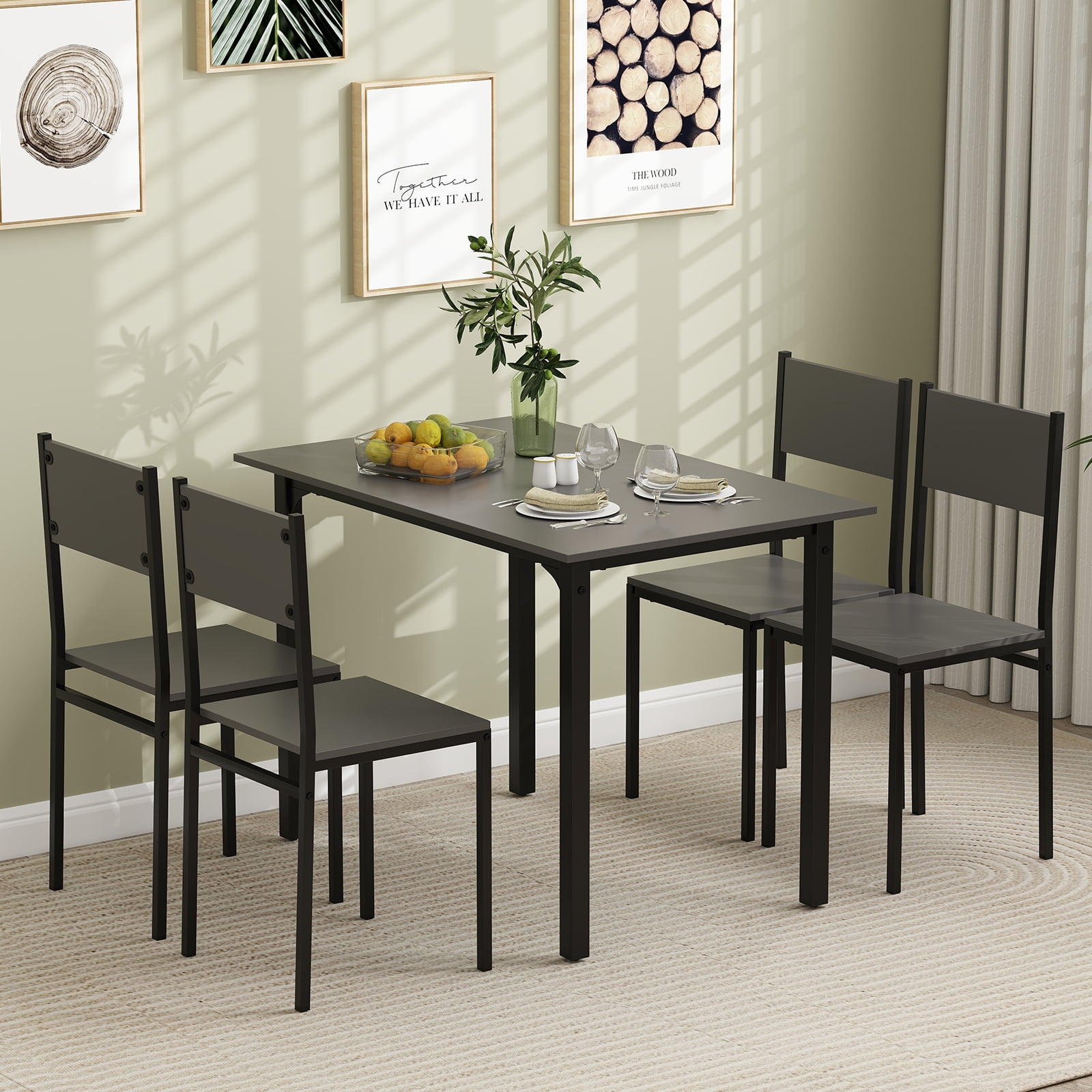 Costway 5 PCS Dining Table Set Industrial Style Kitchen Table & Chairs for 4 Gray