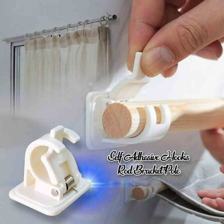 Prolriy Self Adhesive Hooks Curtain Rod Bracket Pole Drapery Hook Holders Curtains 4PCS