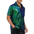 thumbnail image 4 of Lars Amadeus Sequin Dress Shirt for Men's Short Sleeve Button Down 70s Disco Costume Party Shirts XL Dark Green, 4 of 4