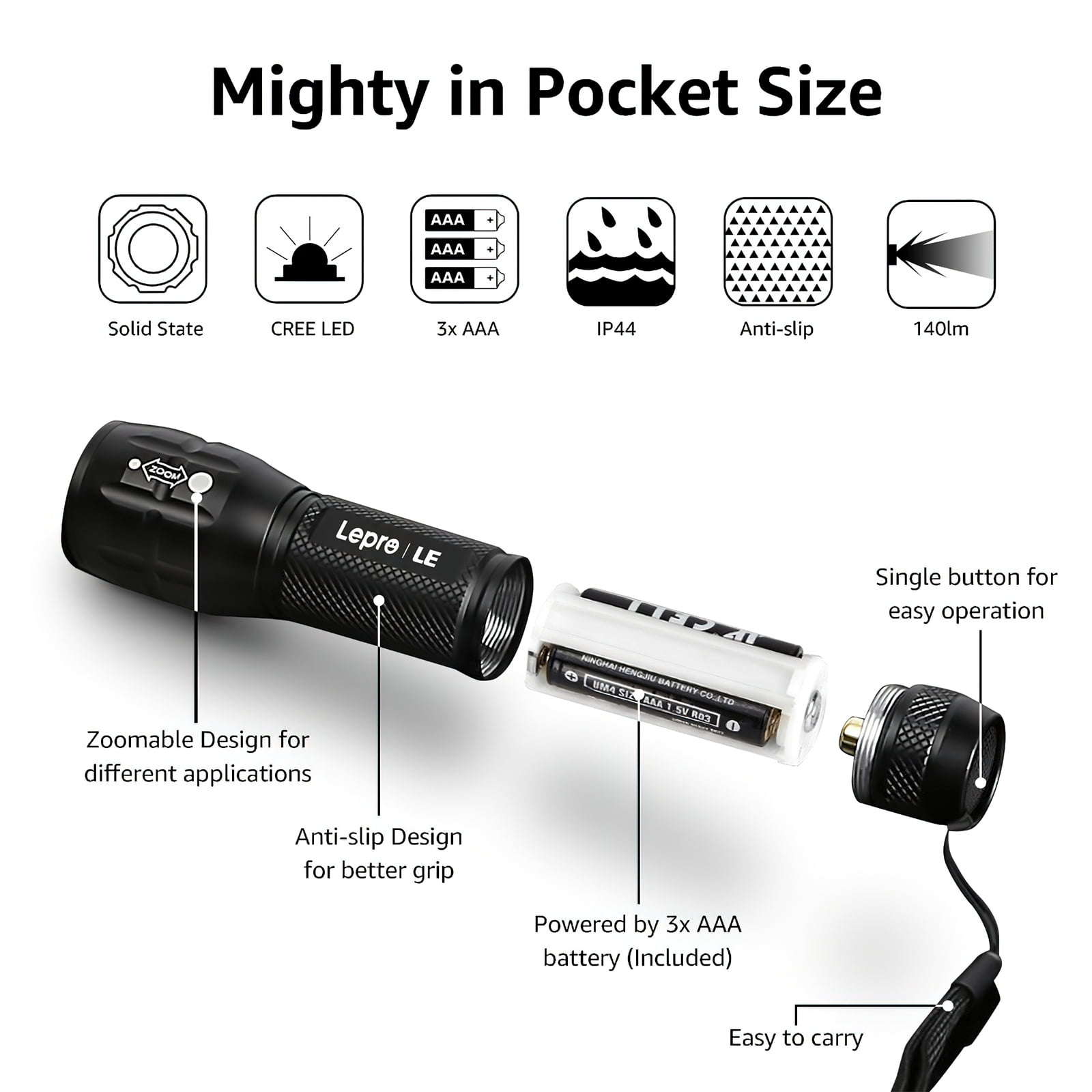 Lepro Camoufl 2-Packs LED Flash Light LE1000 High Lumens, Mini Multifunction Tactical Flashlight , Zoomable, Waterproof, for Camping, Outdoor Use (AAA Batteries Included)