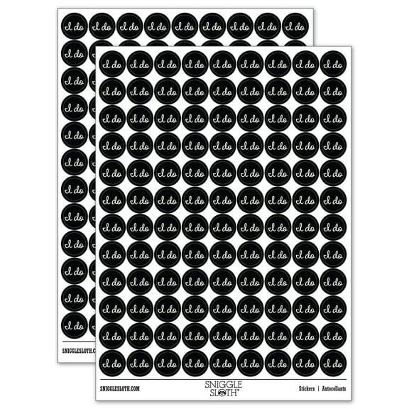 I Do Wedding Fun Text 200 Round Stickers - Black - Gloss Finish - 0.50" Size
