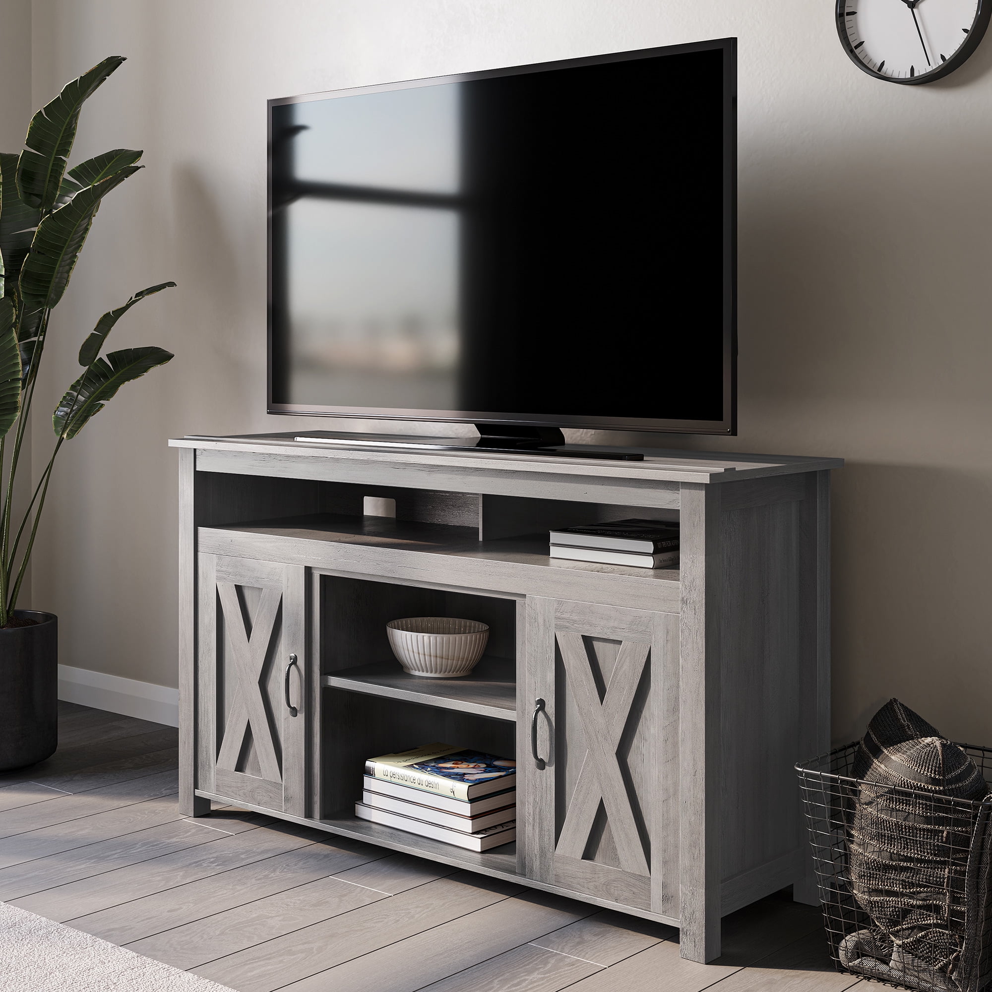 Belleze TV Stand Media Entertainment Center Console Corin (Gray Wash