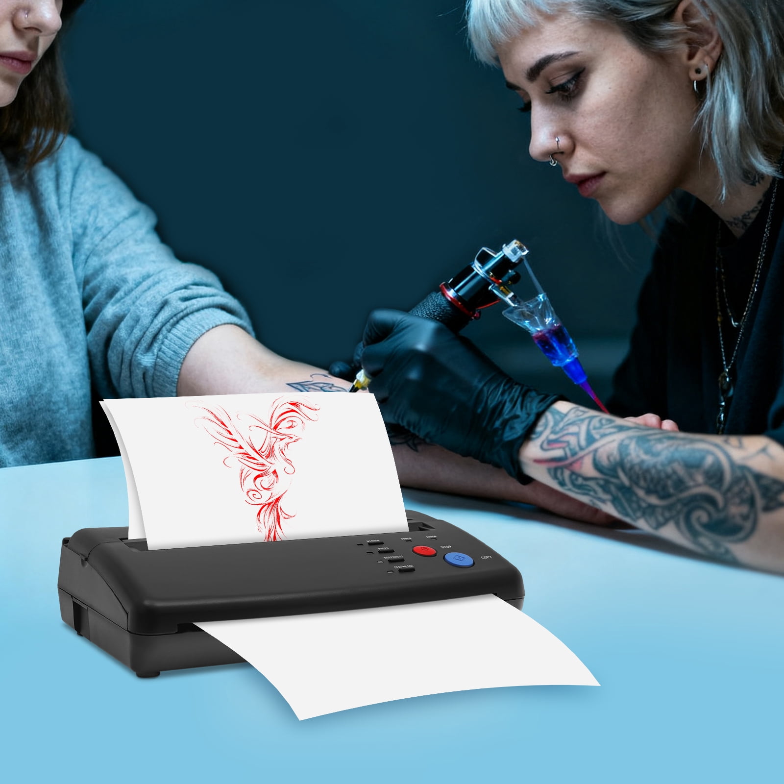Tattoo Stencil Printer, Wireless Thermal Transfer Machine for A4 Stencil Paper, Inkless Bluetooth Copier with Mirror Printing & 2 Depth Levels for Home Studio Artists & Professionals