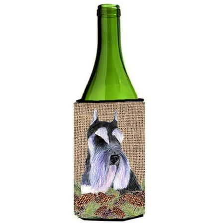 

Schnauzer On Faux Burlap With Pine Cones Wine bottle sleeve Hugger