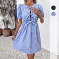 thumbnail image 2 of Women's Summer New Retro Striped Round Neck Bow Tie Dress, 2 of 5