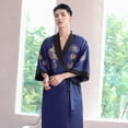 thumbnail image 6 of Vjnyvs Mens Rayon Silk Kimono Robe Mens Japanese Silk Dragon Bathrobe Chinese Kimono Robe Men Open Front Long Cloak with Belt, 6 of 7
