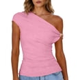 thumbnail image 4 of T-Shirt for Women One Shoulder Short Sleeve Fashion Slim Fit Metal Ring Detail Solid Soft Stretchy Fabric Casual Streetwear Summer Top, 4 of 9