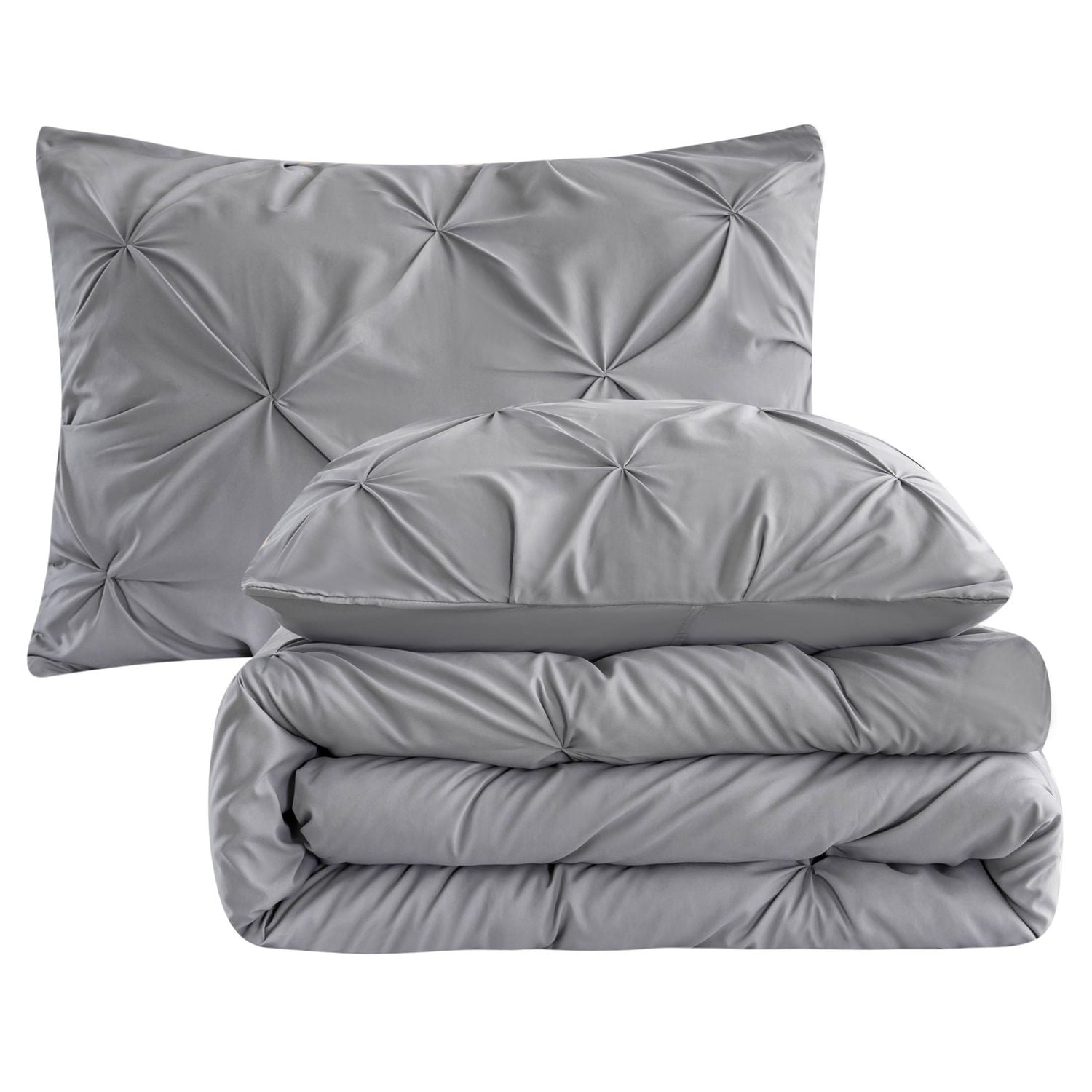 Literie Marina Décoration ultra douce et luxueuse en duvet d'oie, motif géométrique uni, capitonné et plissé, avec taies d'oreiller à volants, gris