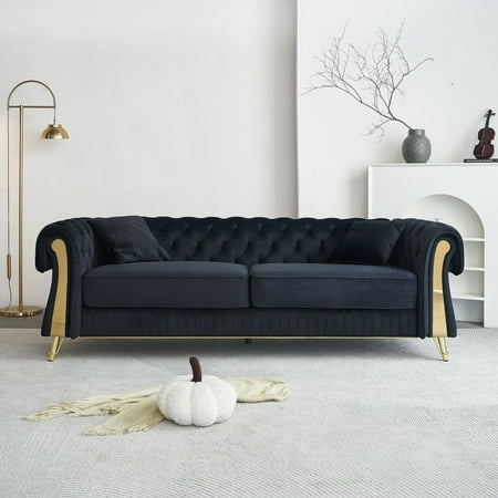 Modern Tufted Velvet 89''W Chesterfield Living Room Sofa with Cushions and Pillows