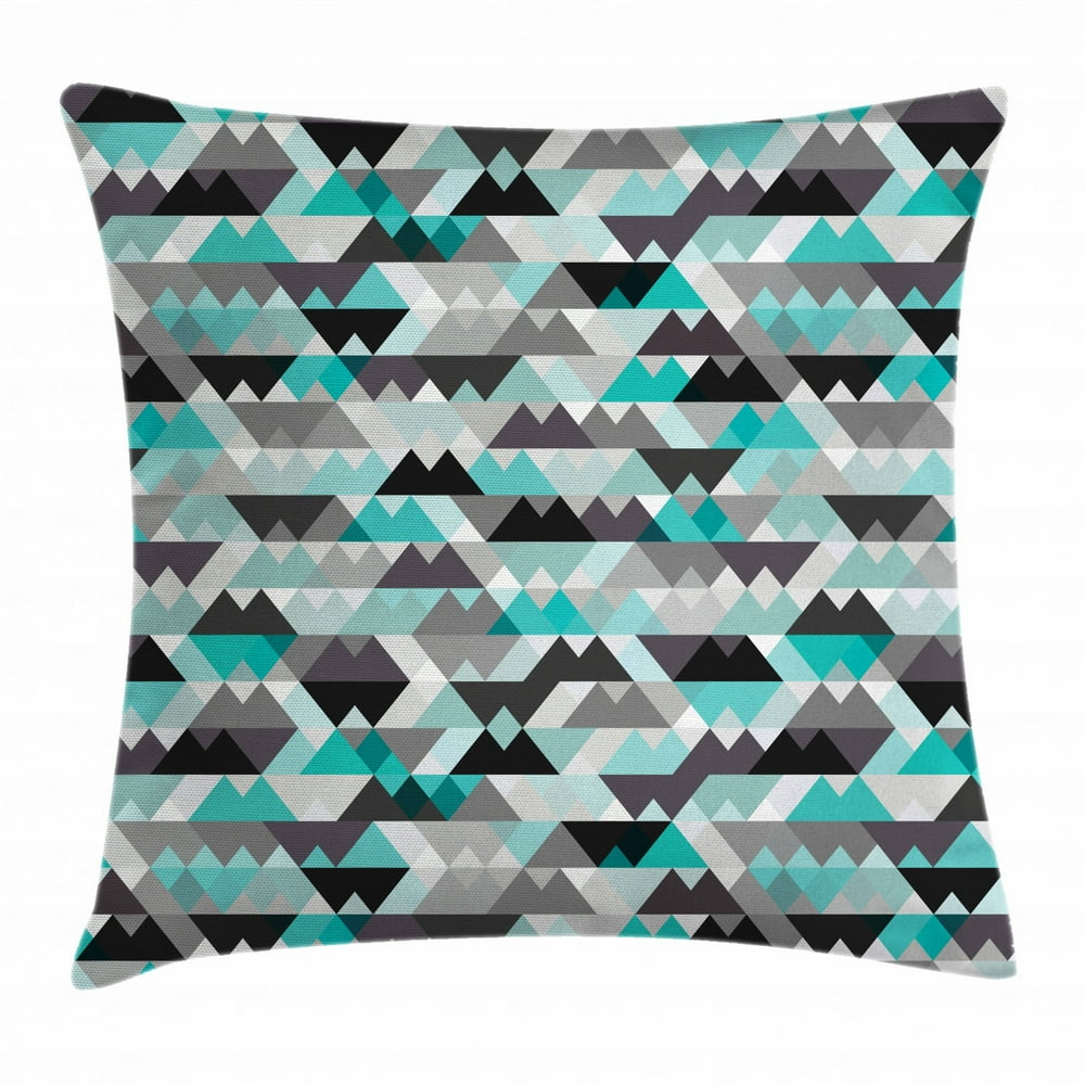 Grey and Turquoise Throw Pillow Cushion Cover, Futuristic Geometric
