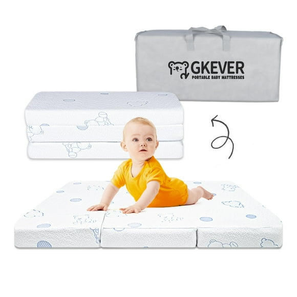 GKEVER Pack and Play Mattress, 38x26 Dual-Sided High Resilience Memory Foam Trifold Baby Mattress for Pack n Play, Foldable Travel Pack n Play Mattress Pad with Removabl