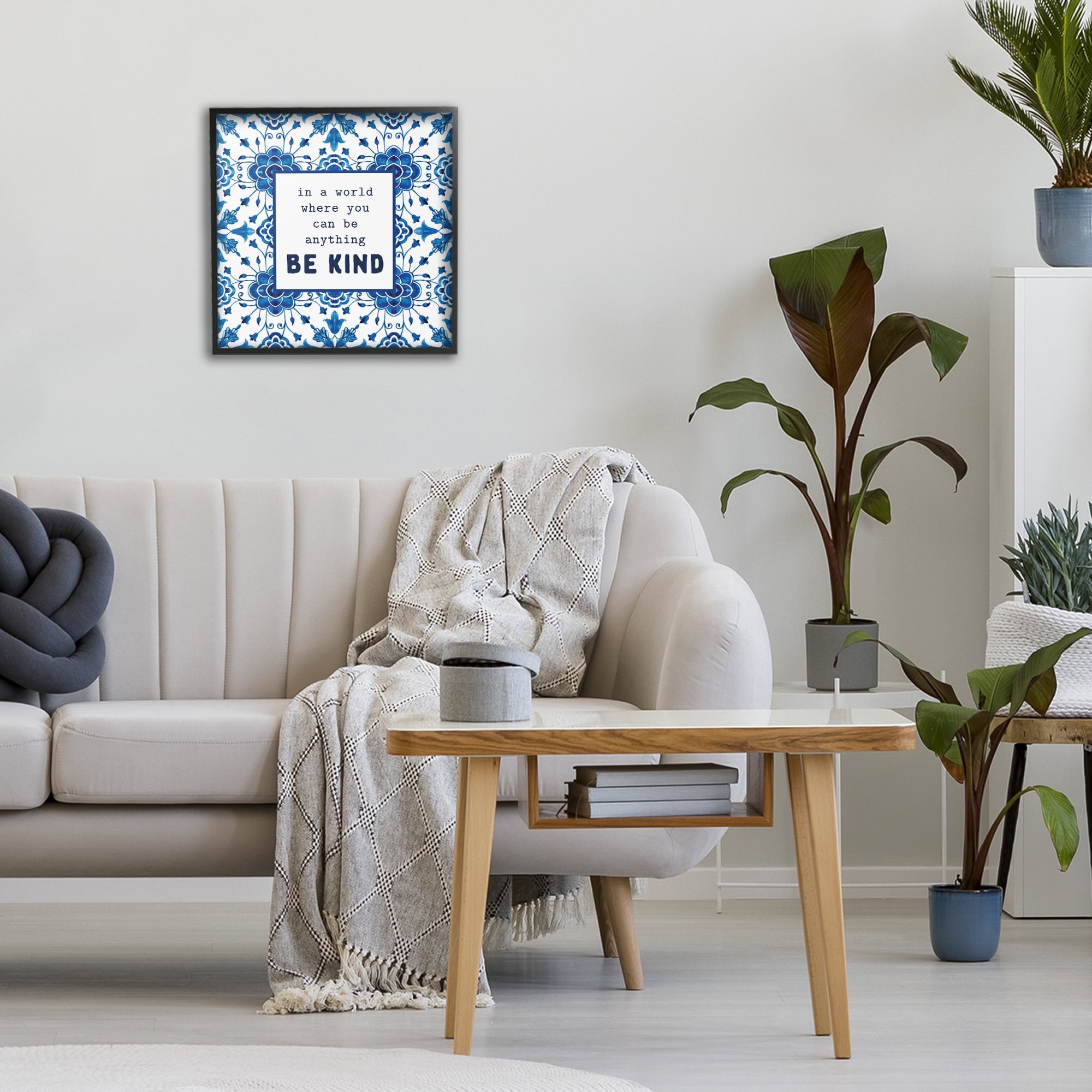 Patterned Be Kind Encouragement Black Framed Giclee Art, design by Lettered and Lined