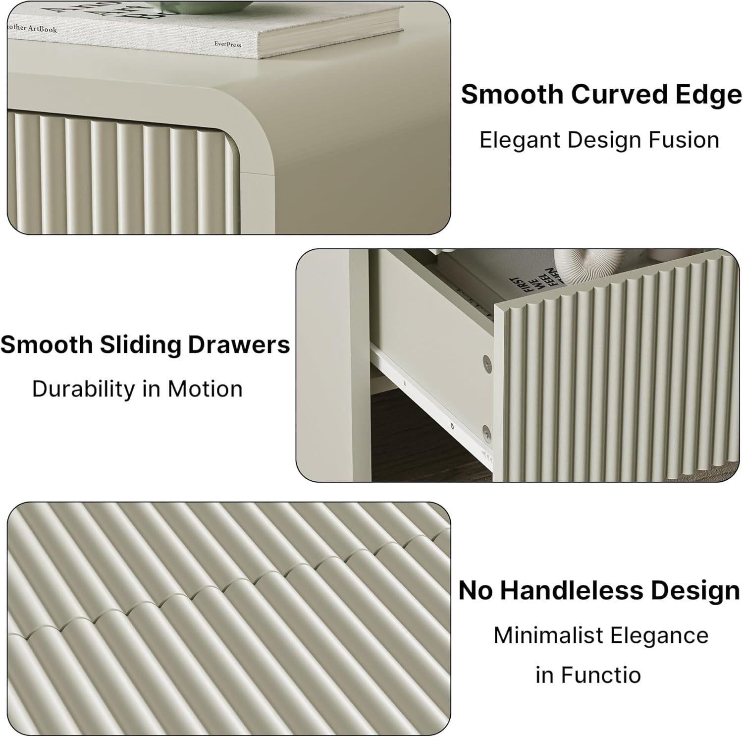 FURNIWAY Beige Curved 6 Drawer Dresser, Modern Long Dresser for Bedroom, Living Room, or Entryway, Push to Open Storage Chest, Minimalist Scandinavian Style