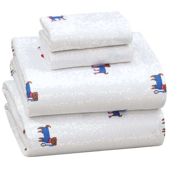 RUVANTI Flannel Sheets Queen Size - 100% Cotton Double Brushed Bed Sheets, Deep Pockets 16 Inches Queen Sheet Set, All Seasons Breathable & Extra Soft - Warm & Cozy, 4 Piece, Puppy Playoff