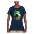 thumbnail image 2 of Catzilla Parody Taking Over City | Womens Cat Lover Graphic T-Shirt, Navy, Small, 2 of 3