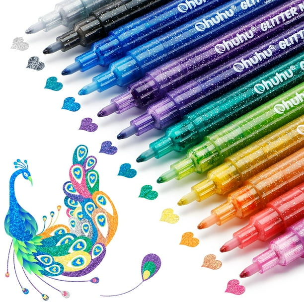 Marcadores con Brillo Ohuhu 12 Colores Metálicos Punta Fina a Base de Agua