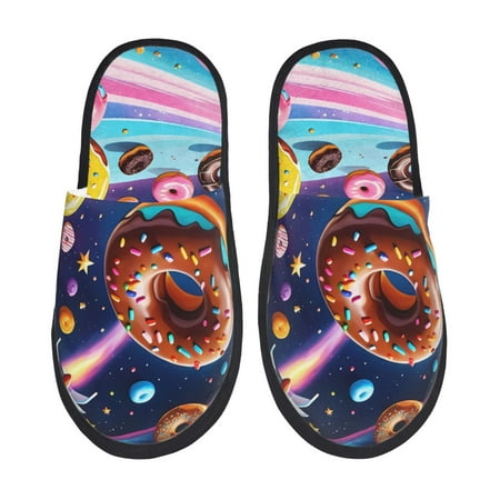 Balery Space Colorful Donut Slient Indoor Furry Fleece Comfort House Shoes Soft Non-Slip Home Shoes Cotton slippers House Slippers-- Medium