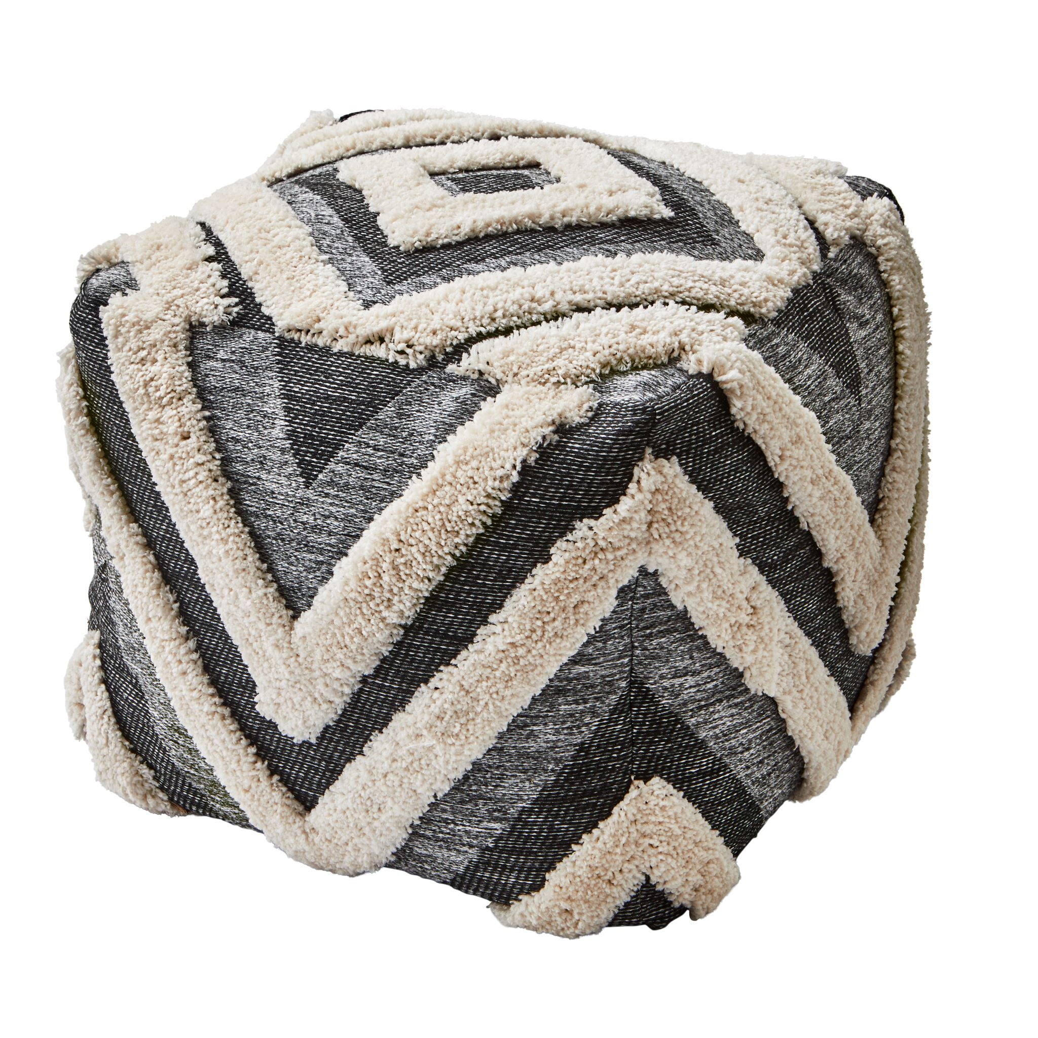 BH&G Tonal Tufted OD Pouf, 16"x16"x16", Gray