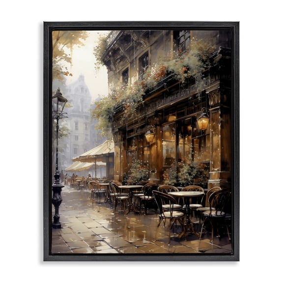 Stupell Industries Victorian Paris Street Cafe in Rain Black Floating Frame Canvas Art, 17 x 21, by Creative Studio