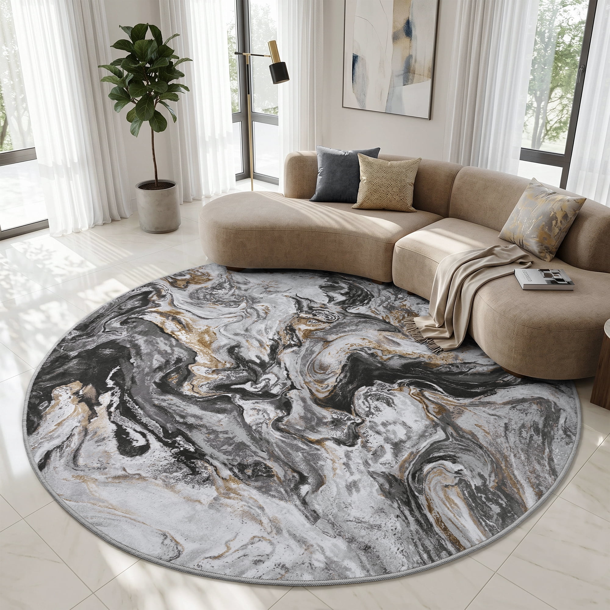 SIXHOME 6'x6' Area Rugs for Living Room Marble Swirl Abstract Rug Ultra Soft Washable Rugs for Bedroom Anti Slip Durable Carpet Home Decor for Dining Room