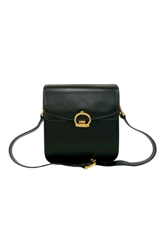 Pre-Owned CELINE Horse Carriage Calf Leather Semi-One Shoulder Bag in Black 30699