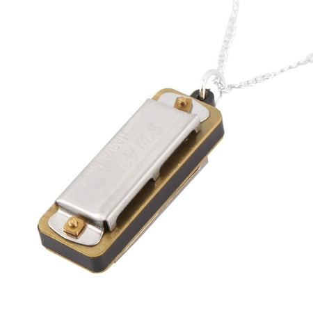 Uxcell Metal Chain Necklace Style Mini Mouth Organ Silver Tone