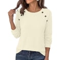 thumbnail image 3 of CQONEPT Women Raglan Long Sleeve Sweater Fall Winter Waffle Knit Comfy Casual Blouse Trendy Crewneck Button Trim Pullover Tops Beige L, 3 of 6