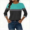 thumbnail image 4 of Womens Plus Size Fall Clothes, 3/4 Sleeve Shirts for Women Fashion Loose Fit Color Patchwork Crewneck Tees T-Shirts, 4 of 6