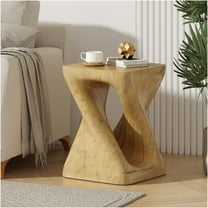 JERFIT Modern Twisted Spiral Accent Table, Natural Wood Look MGO Side Table for Indoor Outdoor Patio Garden, No Assembly End Table with Hollow Design, 17 Inch Small Cocktail Table
