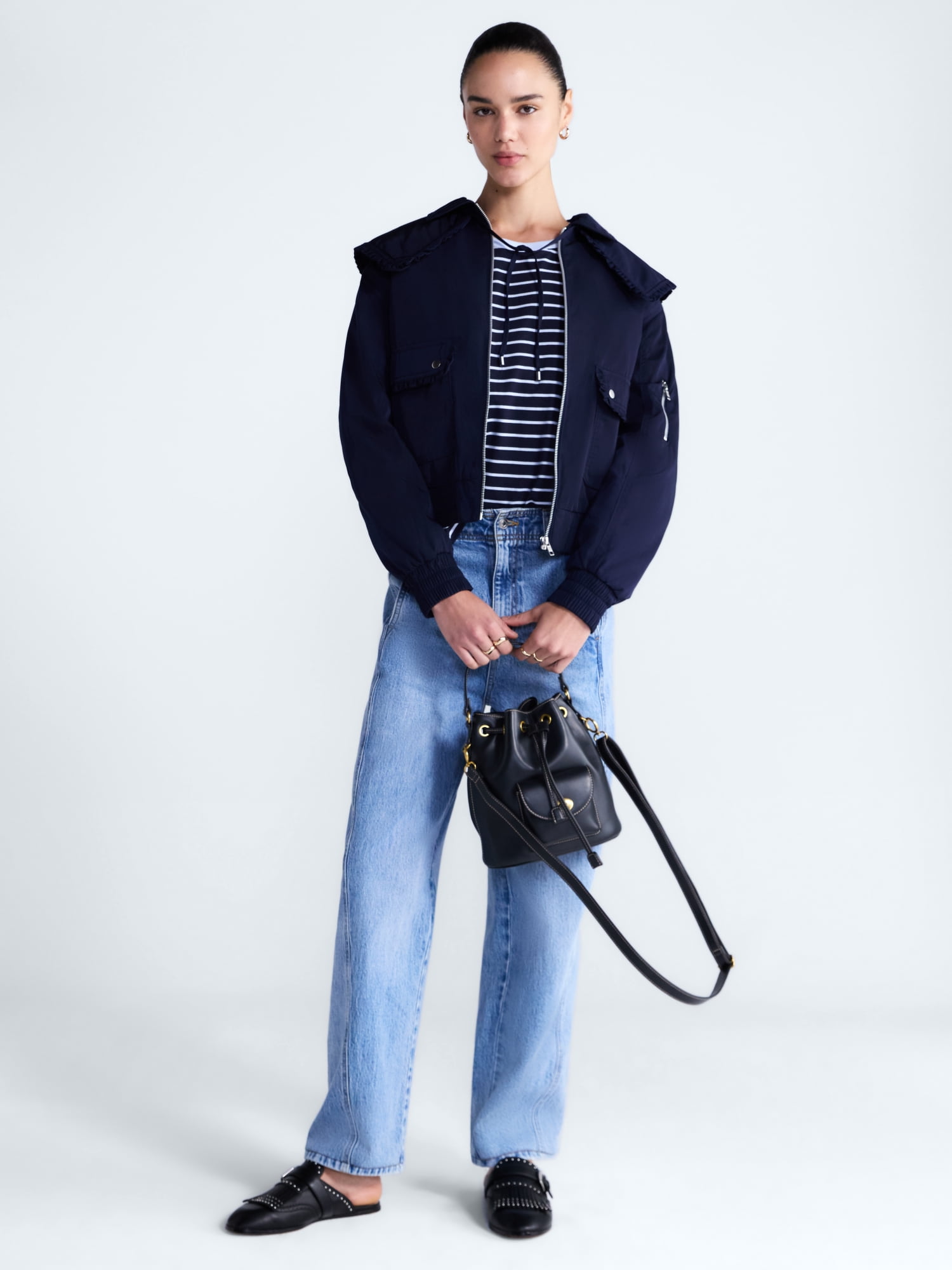 Free Assembly Women's and Women's Plus Ruffle Collar Bomber Jacket, Sizes XS-4X