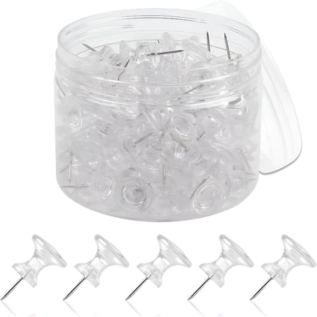 LAMIRO Push Pins 100 Count,Standard Clear Thumb Tacks Steel Point and Clear Head (Clear,1 inch)