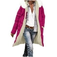 thumbnail image 2 of Womens Coats Hooded Long Sleeve Jacket Pockets Jacket Winter Long Coat Detachable Hat Collar,Coats for Women Hot Pink M, 2 of 6