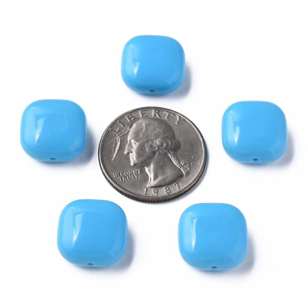 Opaque Acrylic Beads Square Deep Sky Blue 15x15x7.5mm Hole: 1.2mm about 375pcs/500g