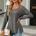 thumbnail image 2 of ZyeKqe Square Neck Tops for Women Long Sleeve Shirts Side Split Dressy Casual Blouses Loose Fitted Spring Top, 2 of 6