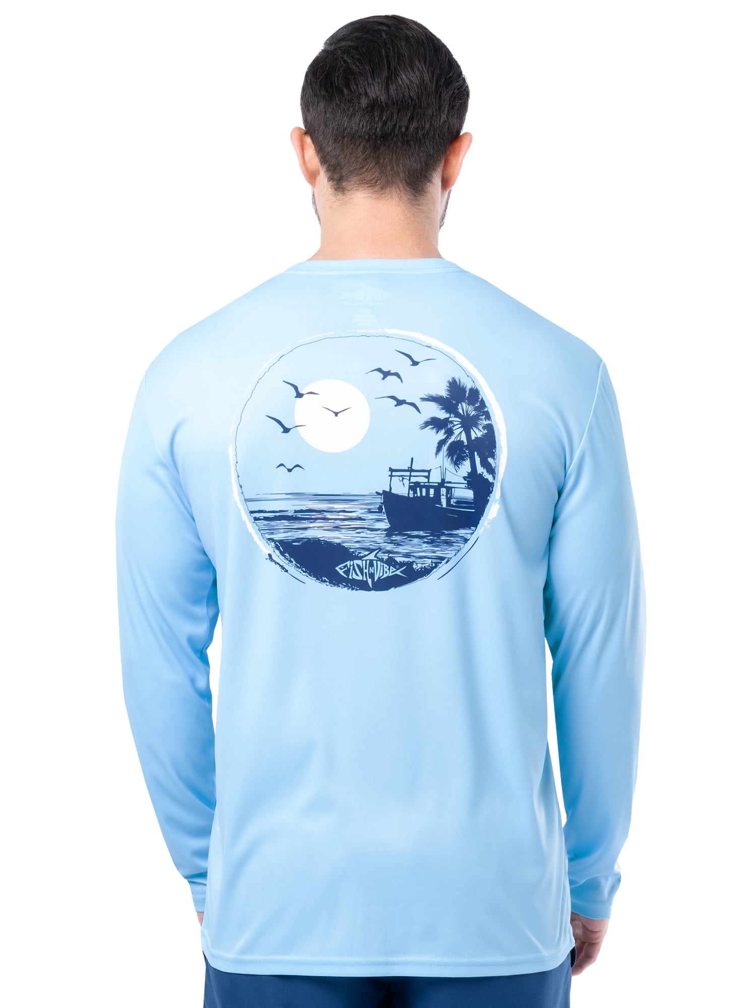 Fish N Vibe Men's Sublimated Long Sleeve Performance Tee, Clear Sky/Fnv Seagulls, XL