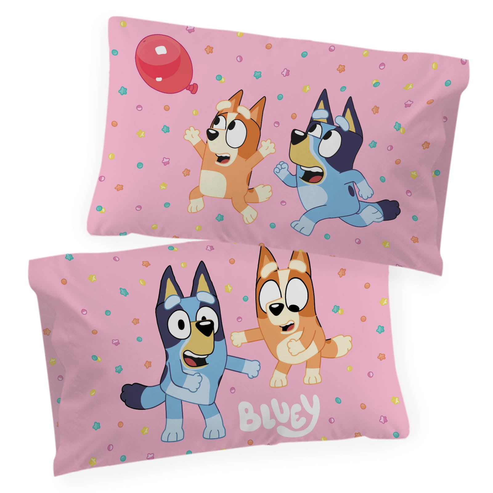 Bluey Balloon Party Kids 3 Piece Pink Bed Sheet Set, Twin