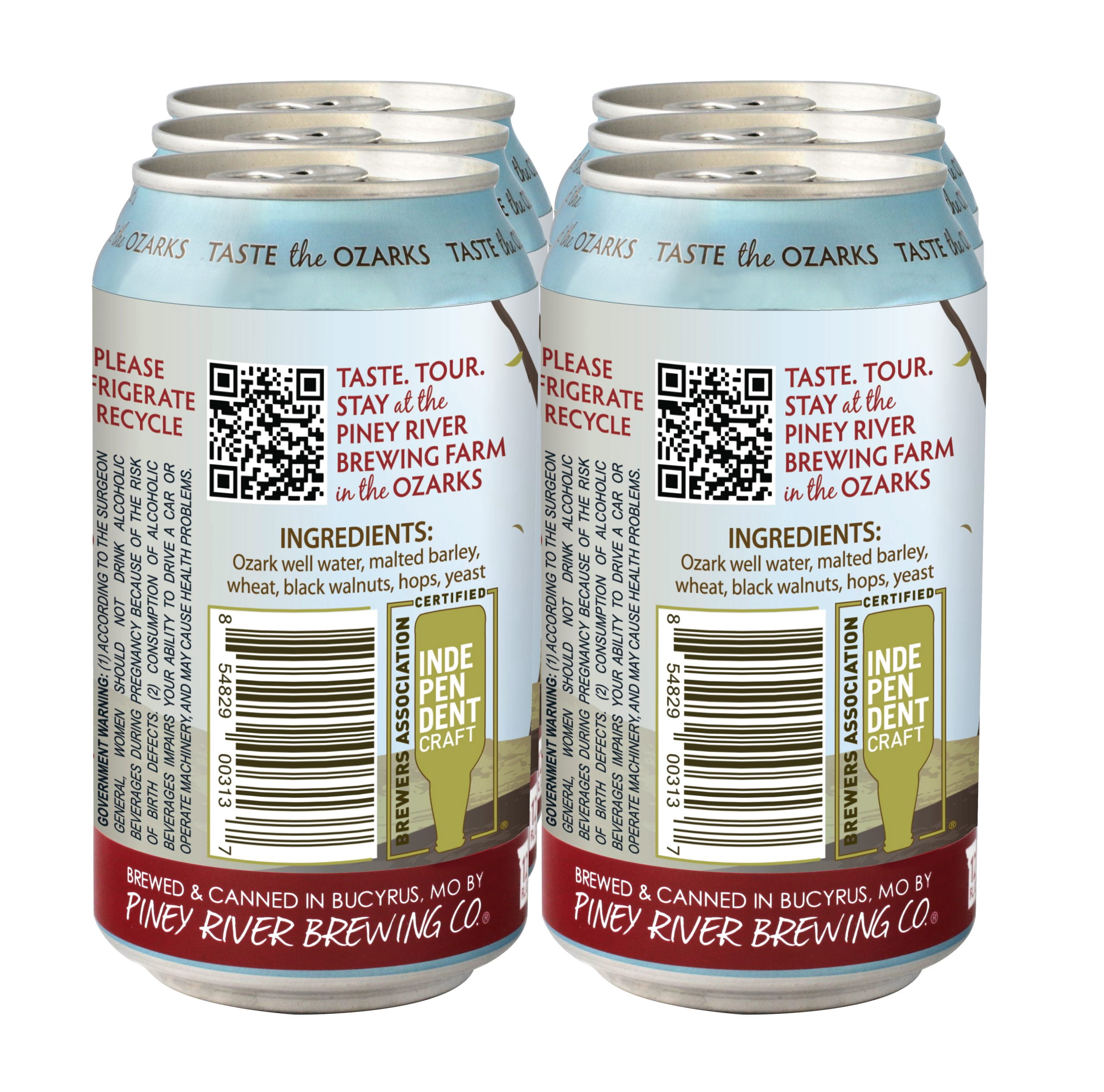 Piney River Black Walnut Wheat 6 Pack 12 Fluid Ounce Aluminum Cans, 4.5% ABV Black Walnut Beer