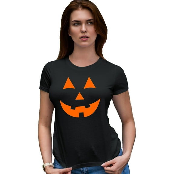 Womens Jack O Lantern Pumpkin Face Halloween Funny Deluxe Soft T-Shirt